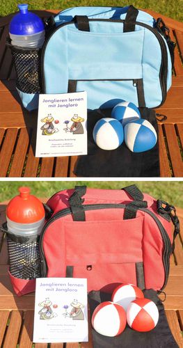 3-teiliges Sommer-Set: Freizeit-/Kühltasche + Trinkflasche + Jonglierball-Set mit Anleitung